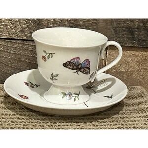 Nantucket Home Fine Porcelain Floral Butterfly‎ Dragonfly Bee Insect Cup Saucer
